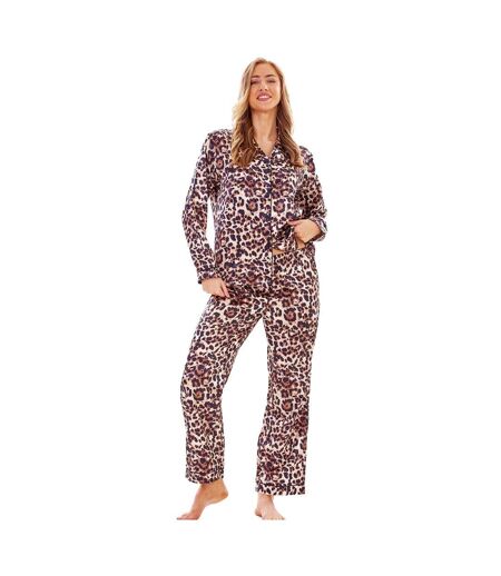 Ensemble De Pyjama Long Motif/style Imprimé Léopard Femme Marron Noir Keanu