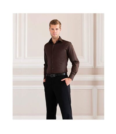 Russell Collection Mens Long Sleeve Easy Care Fitted Shirt (Chocolate) - UTBC1031