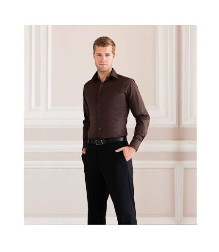 Russell Collection Mens Long Sleeve Easy Care Fitted Shirt (Chocolate) - UTBC1031
