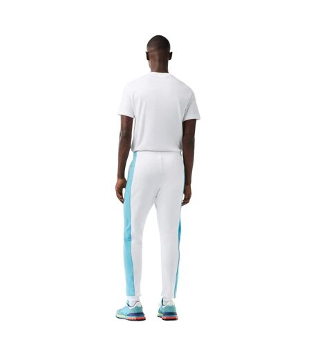 Mens Colour Block Jogging Bottoms White Blue Lacoste