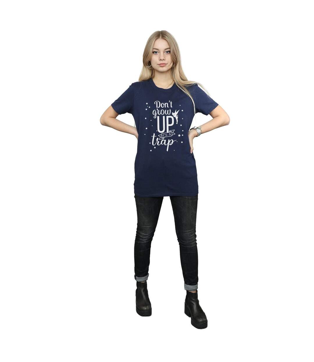 Disney Womens/Ladies Tinker Bell Don't Grow Up Cotton Boyfriend T-Shirt (Bleu marine) - UTBI46446-4