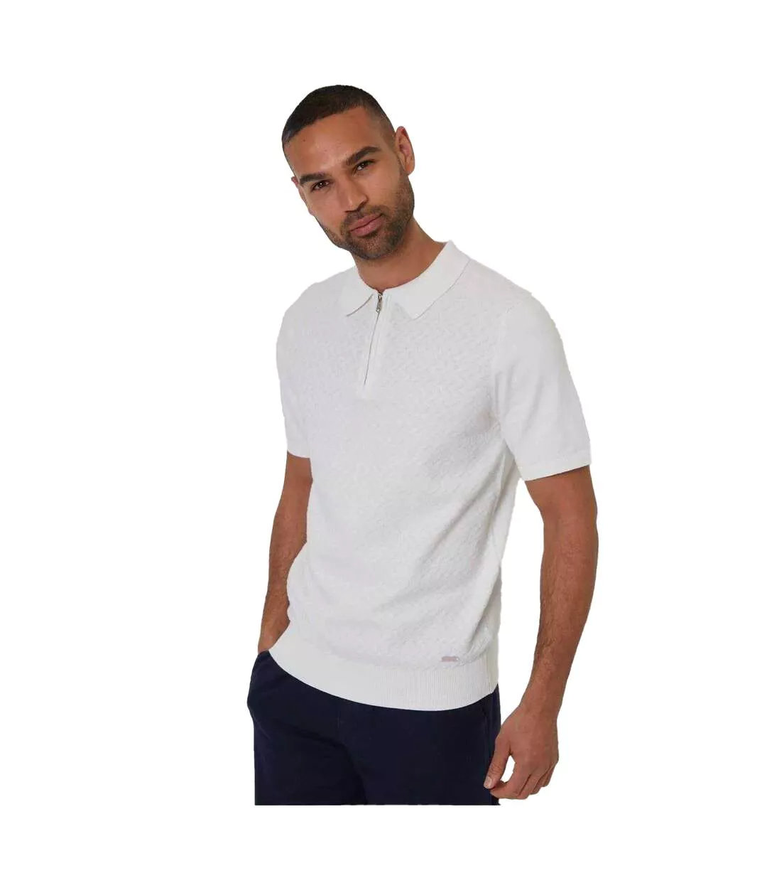 Mens Whittley Textured Short-sleeved Polo Shirt Ecru Threadbare-2