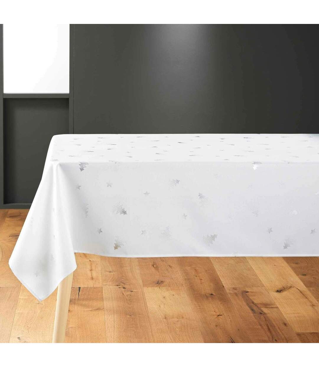 Nappe Imprimé Métallisé Sapin 150x240cm Blanc & Argent-1