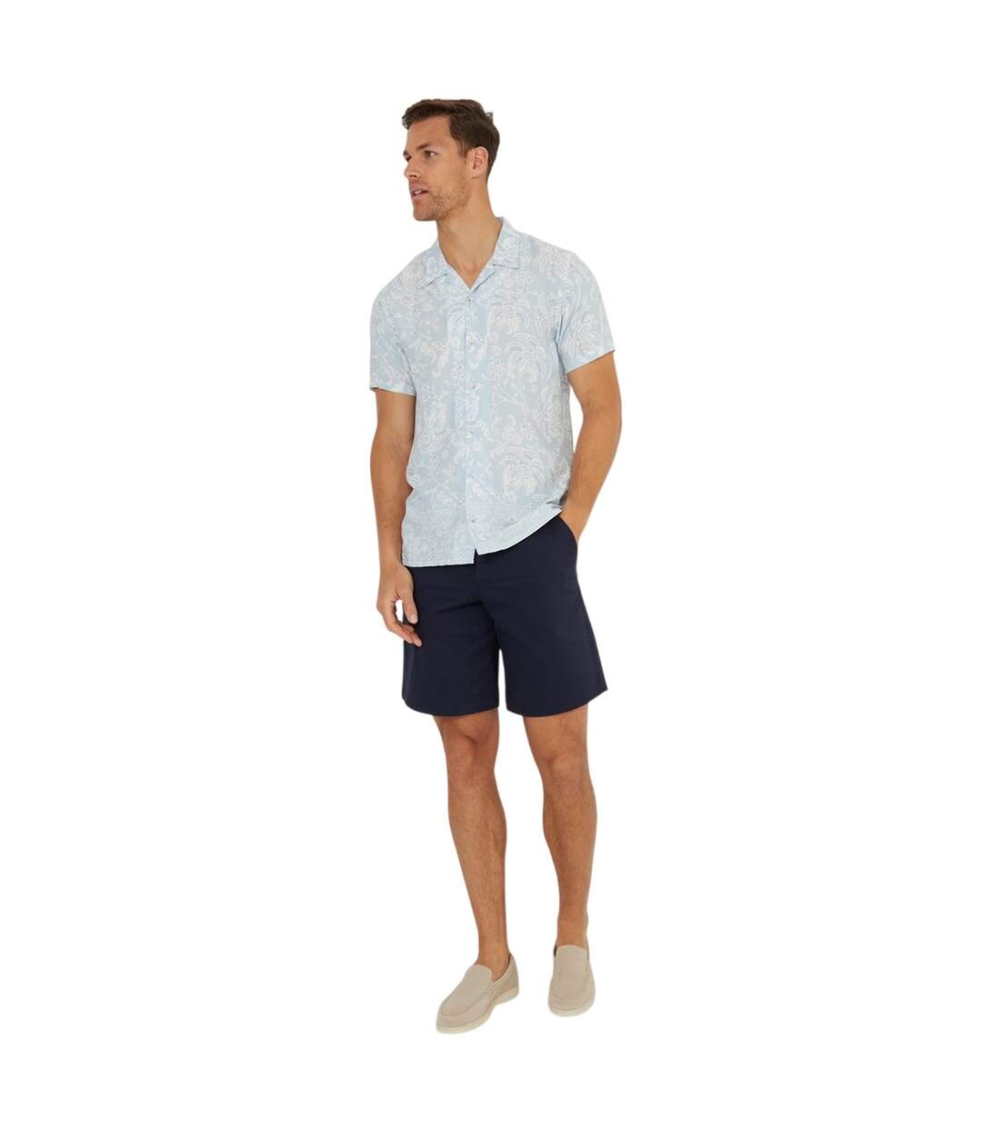 Mens Floral Regular Short-sleeved Shirt Sky Threadbare-1