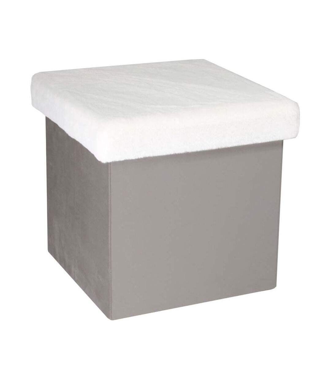 Pouf coffre de rangement bicolore imitation fourrure Léo Gris clair et blanc-1