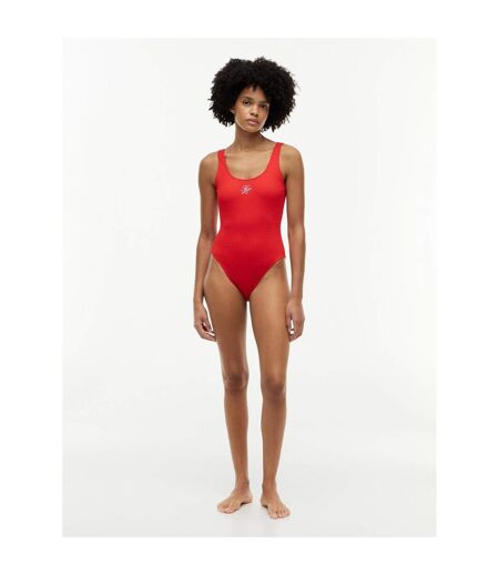 Womens/ladies Textured Crinkle One Piece Swimsuit Fire Red Tommy Hilfiger