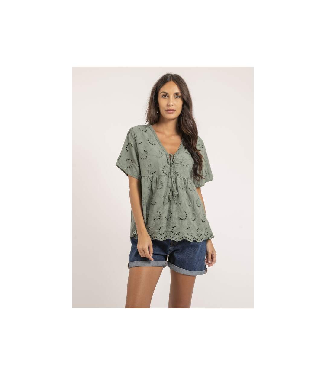 Blouse manches courtes broderies anglaises FEBO - Dona X Lisa