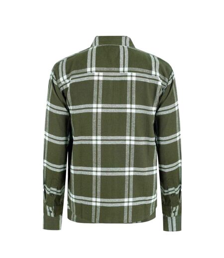 Mens Checked Flannel Full Zip Long-sleeved Shacket Khaki Green SoulCal
