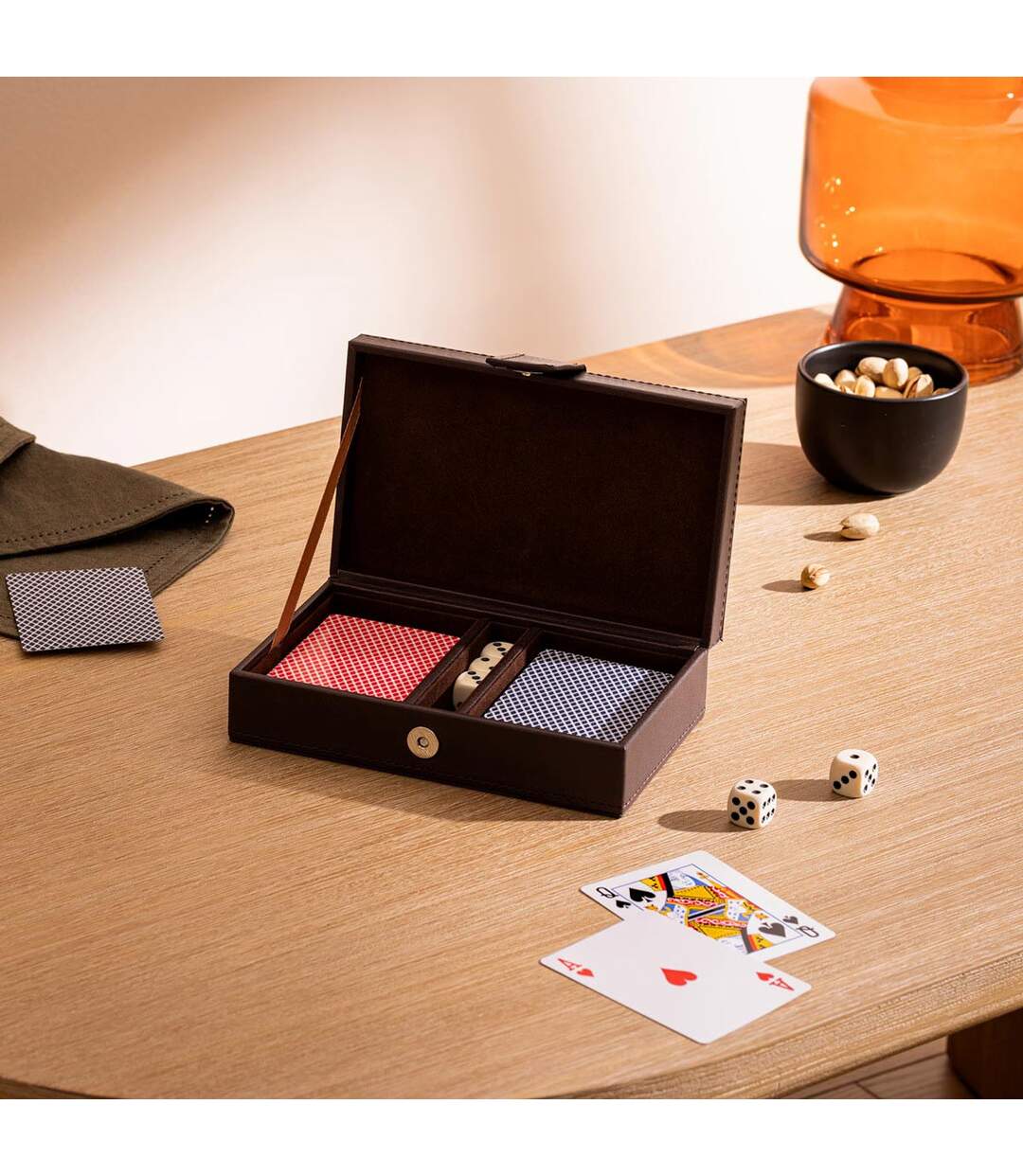 Coffret Jeu de Cartes Jule 19cm Marron-4