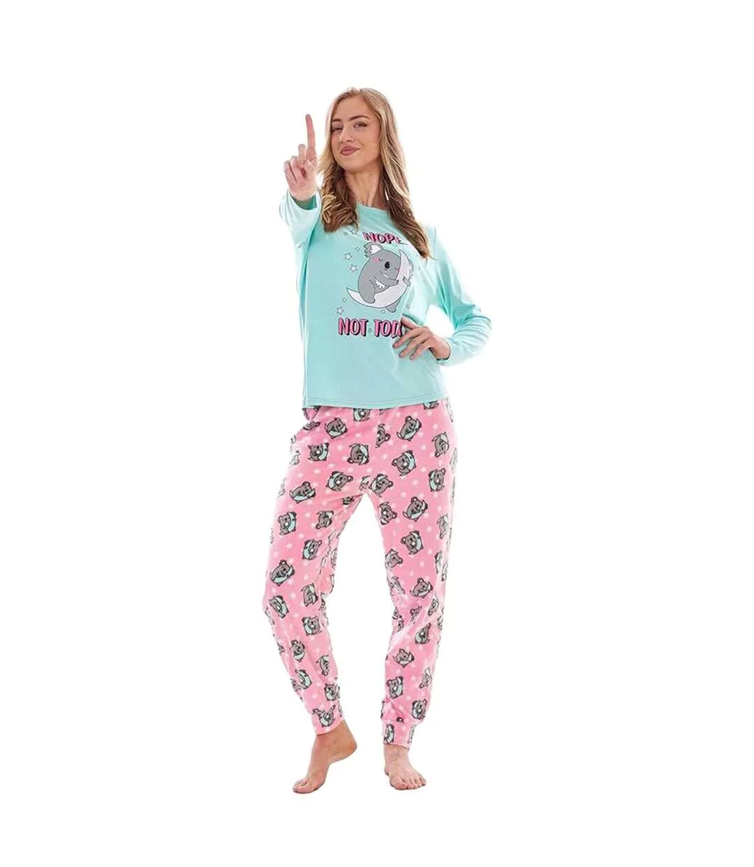 Ensemble De Pyjama Long Motif/style Koala Not Today Femme Bleu Rose Keanu-1