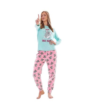 Ensemble De Pyjama Long Motif/style Koala Not Today Femme Bleu Rose Keanu
