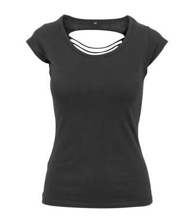 T-shirt femme élégamment découpé au dos - BY035 - noir