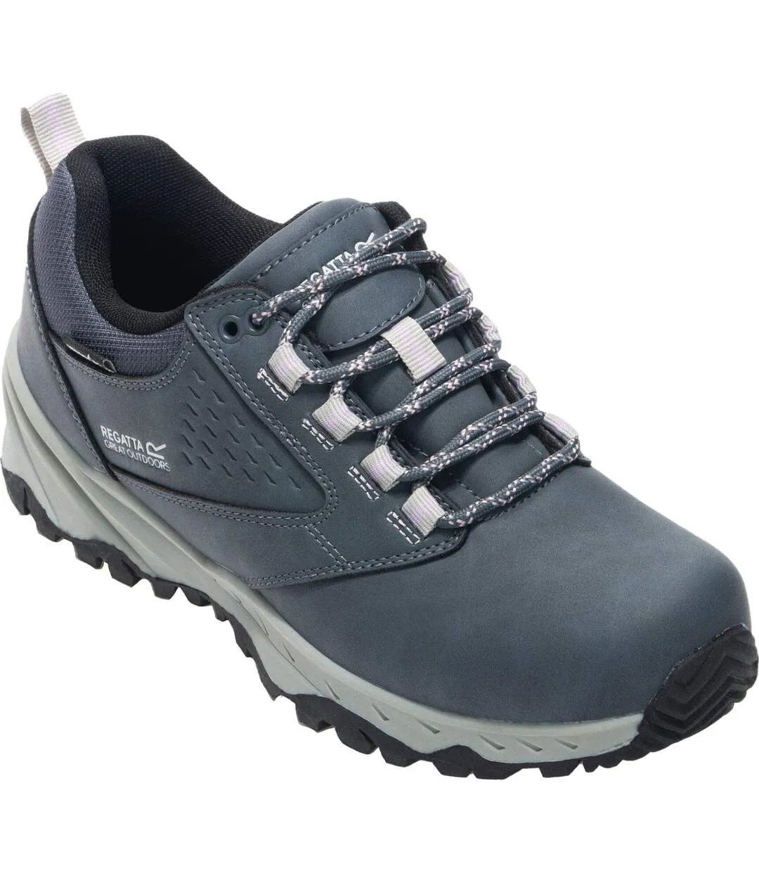 Womens/ladies Amble Synthetic Leather Waterproof Walking Shoes Storm Grey Powder Lilac Regatta-1