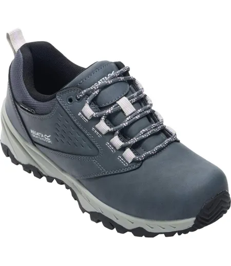 Womens/ladies Amble Synthetic Leather Waterproof Walking Shoes Storm Grey Powder Lilac Regatta