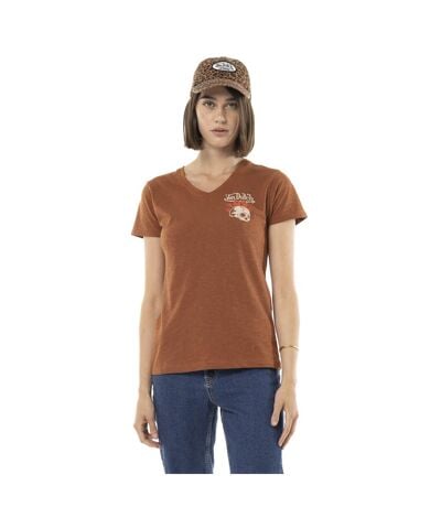 T-shirt femme uni col V avec print devant et dos Burn Vondutch