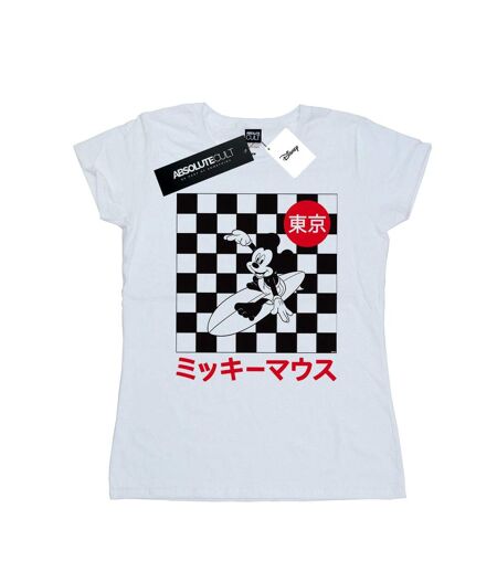 Disney T-shirt en coton Mickey Mouse Surfing Femme/Ladies (Blanc) - UTBI51626