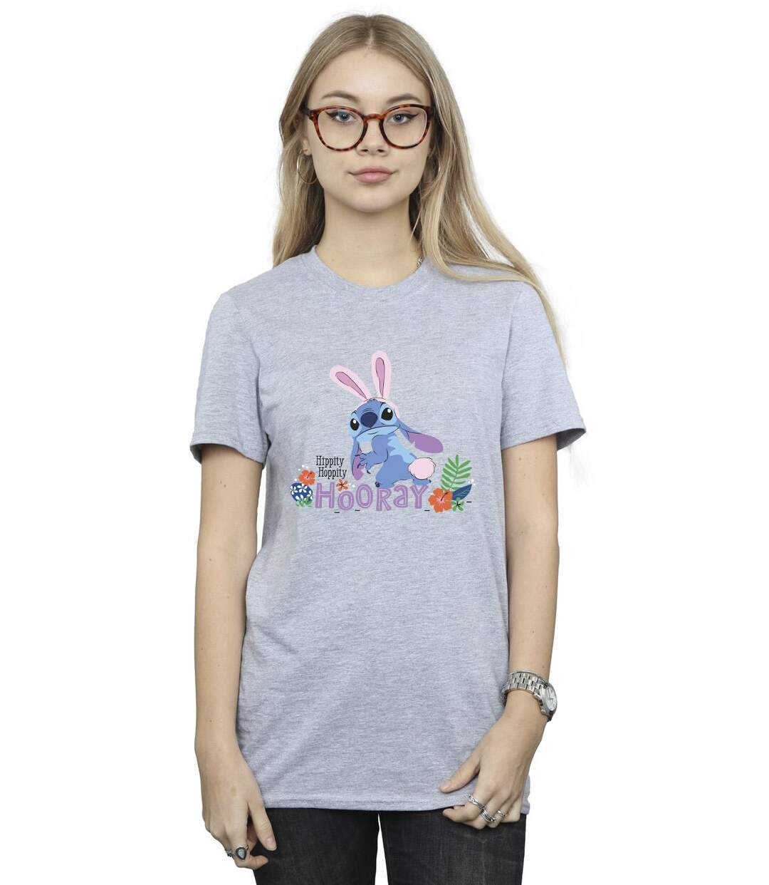 Disney Femmes/Les femmes Lilo & Stitch Hippity Hop Stitch T-Shirt Boyfriend en coton (Gris sportif) - UTBI30353-2