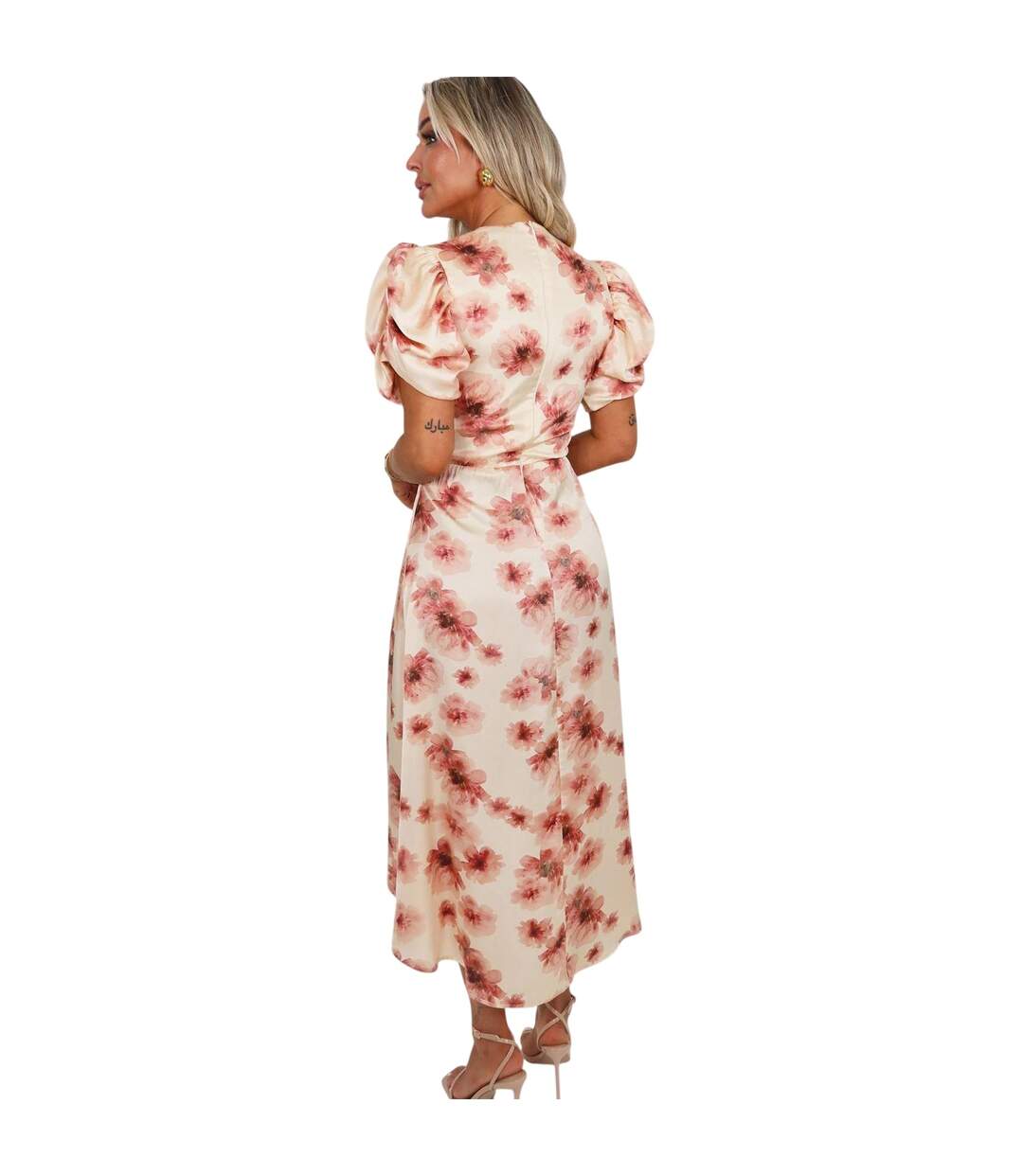 Robe Mi-longue Manches Bouffantes Motif/style Floral Femme Rose Blush AX Paris-3