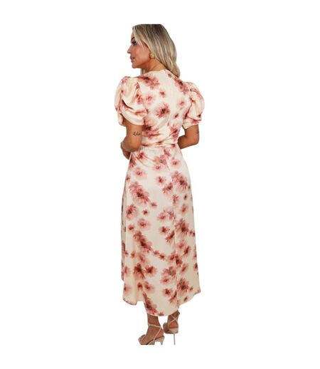 Robe Mi-longue Manches Bouffantes Motif/style Floral Femme Rose Blush AX Paris