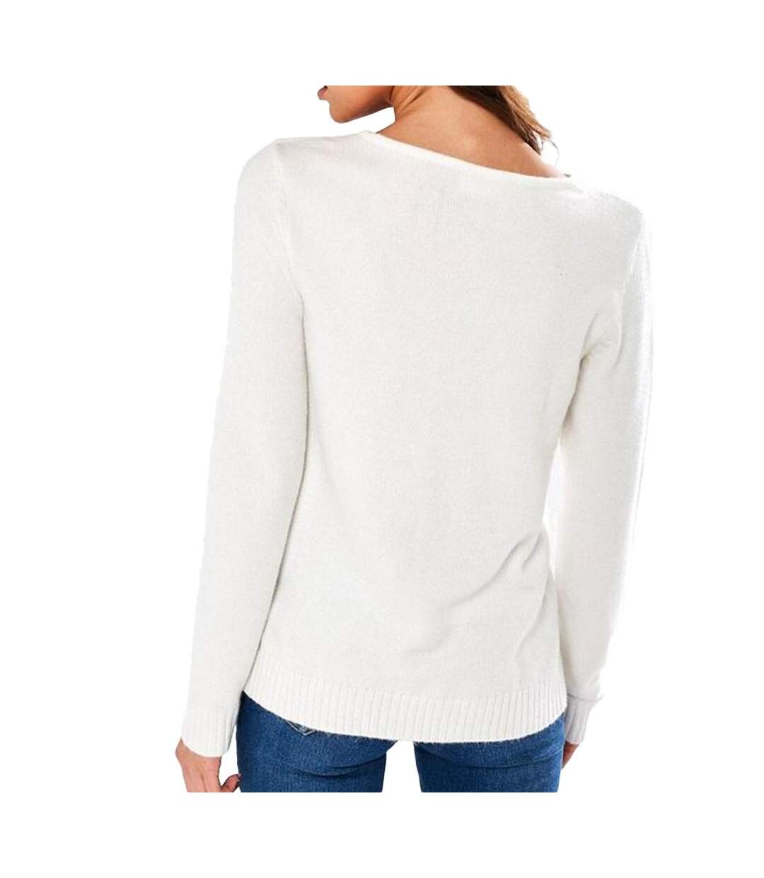 Pull Col V Blanc Femme Vila 69 - S-2