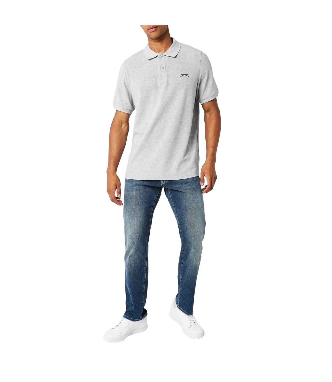 Mens Embroidered Logo Polo Shirt Grey Marl Slazenger-4