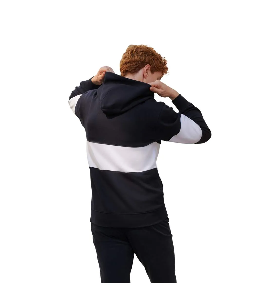 Mens Heavyweight Panelled Hoodie Navy White Front Row-3