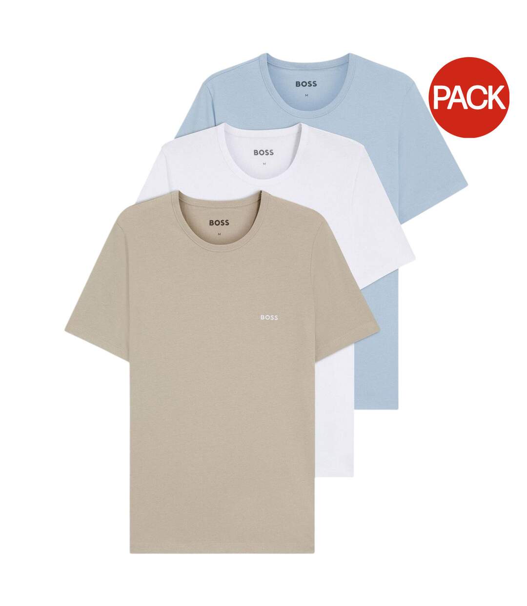 Lot De 3  T-shirts Motif/style Logo Brodé Homme Blanc Bleu Marron Boss-1