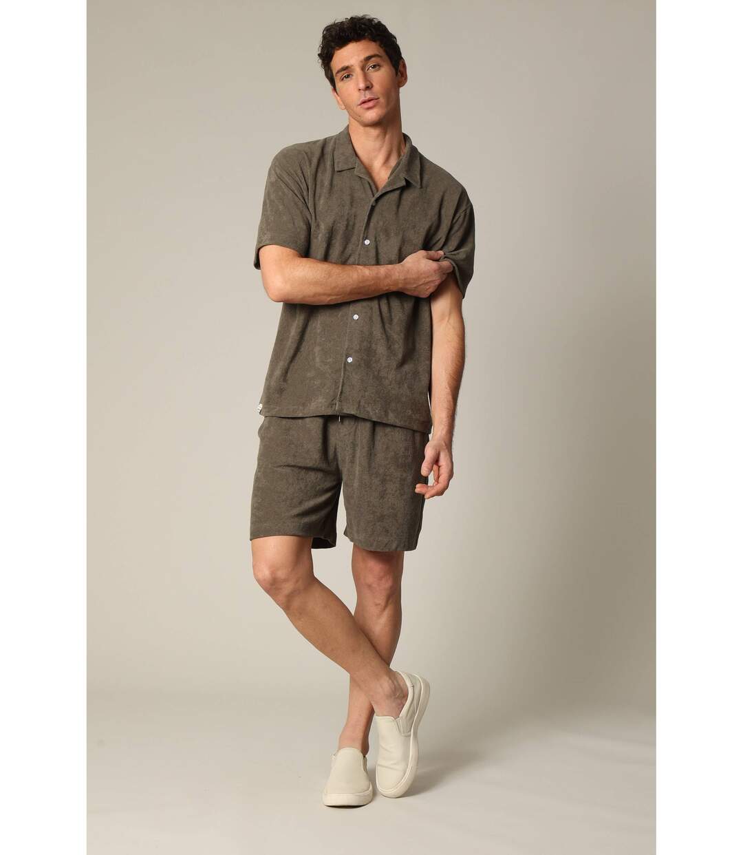 Chemise loose en éponge à manches courtes avec col cubain CREEKSON-1