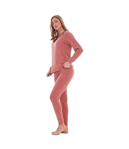 Ensemble De Pyjama Long Motif/style Côtelé Femme Rose Clair Keanu