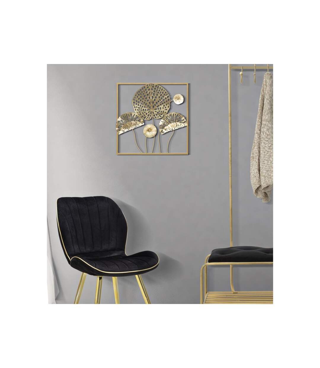 Décoration Murale Encadrée en Métal Flowers 50cm Or-5