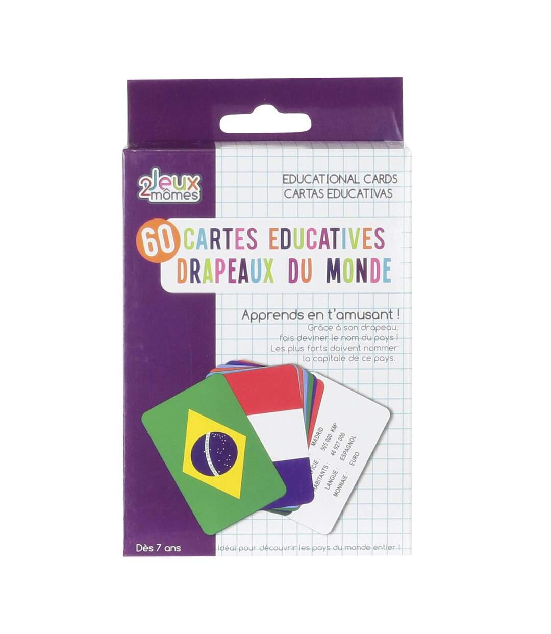 Jeu de 60 Cartes Educatives Pays & Drapeaux 12cm Multicolore-1