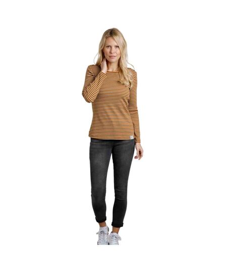 Womens/ladies mila stripe ribbed organic long-sleeved t-shirt caramel Weird Fish