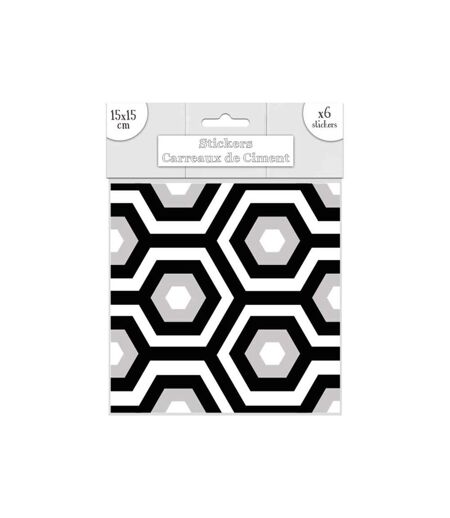6 Stickers carreaux de ciment - 15 x 15 cm - Noir et blanc