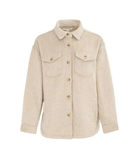 Womens/ladies Wool Long-sleeved Shirt Beige Miso