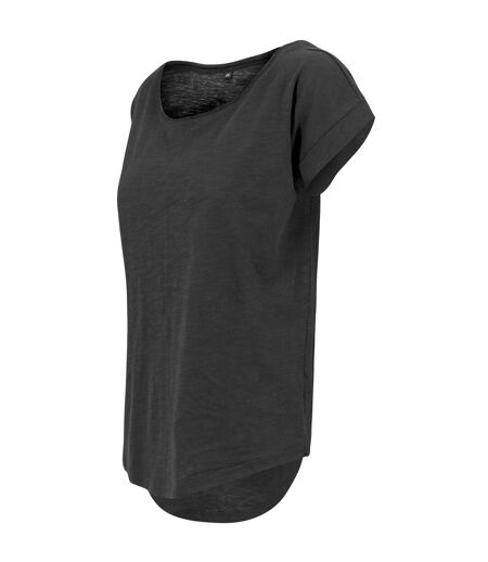 Womens/ladies Long Slub T-shirt Black Build Your Brand