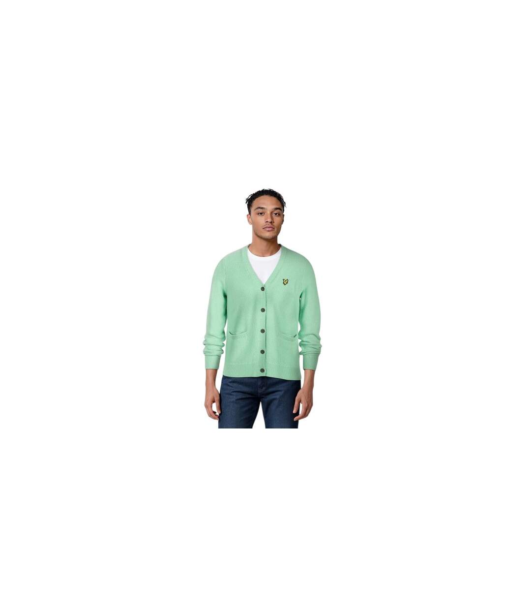 Mens Embroidered Logo Regular Cardigan Pale Teal Lyle & Scott-1