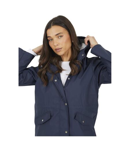 Womens/ladies Saffy Rubberised Hooded Mackintosh Navy Brave Soul