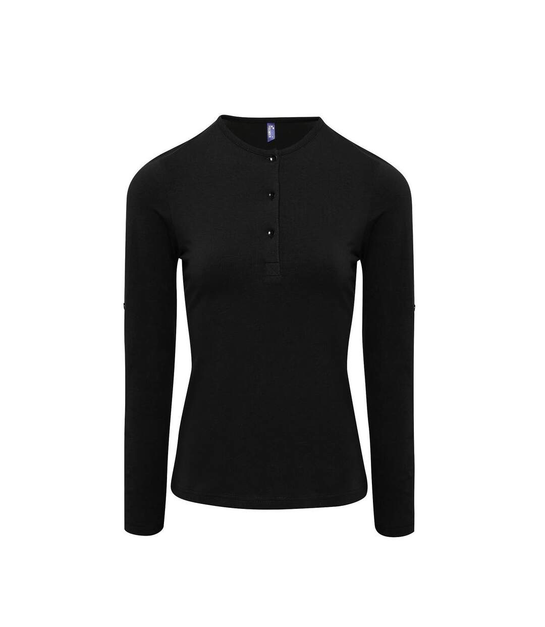 T-shirt henley manches retroussables - Femme - PR318 - noir-1