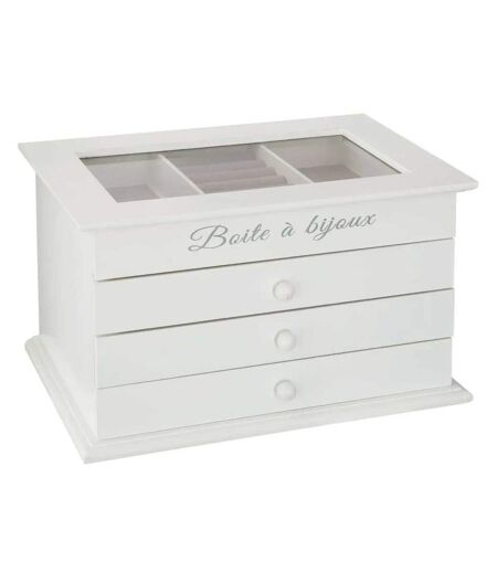 Boîte à Bijoux Vitrée 3 Tiroirs Charme 25cm Blanc