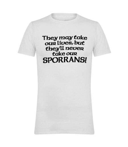 Mens They´ll Never Take Our Sporrans! T-shirt White AWD