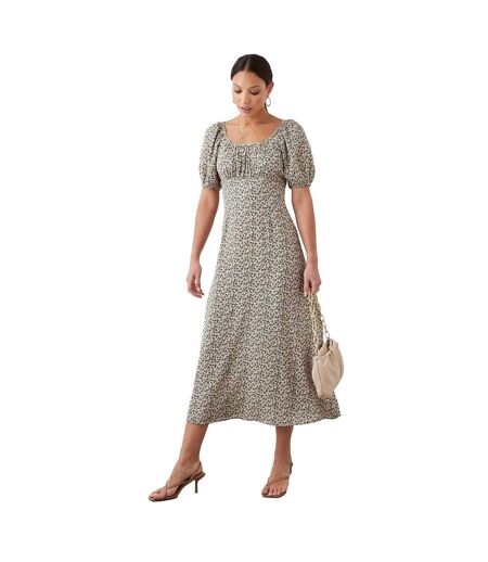 Womens/ladies Ditsy Print Ruched Midi Dress Ivory Dorothy Perkins