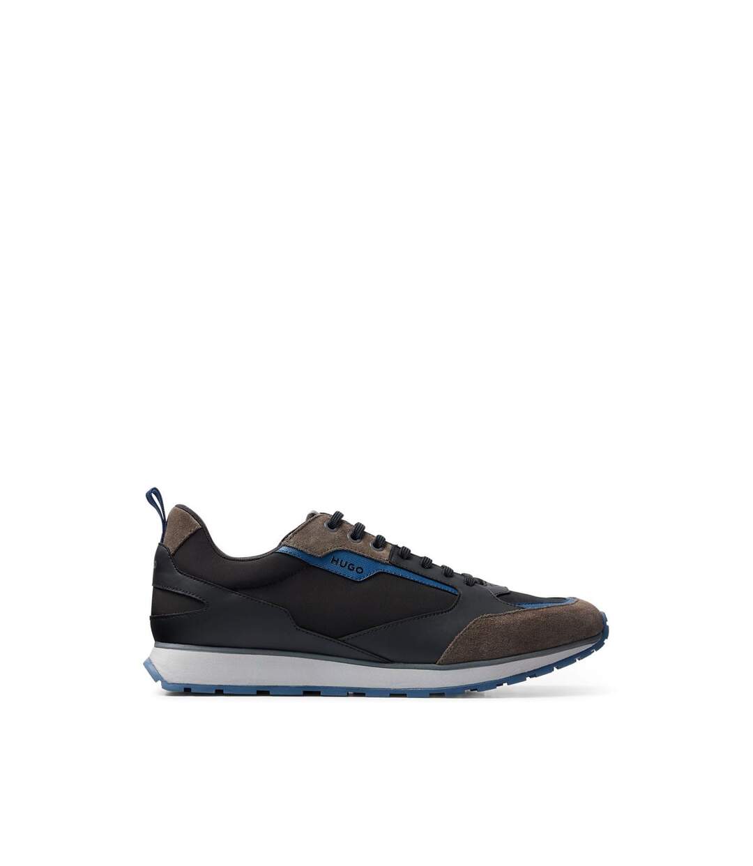 Mens Icelin Suede Panel Running Trainers Black White Hugo-1