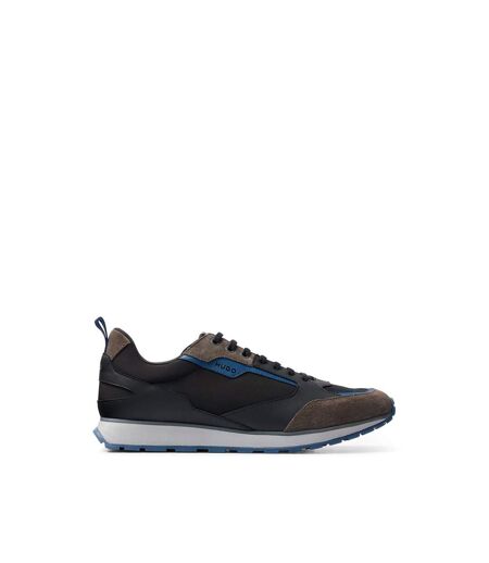 Mens Icelin Suede Panel Running Trainers Black White Hugo