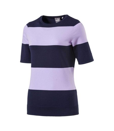 Womens/ladies Short-sleeved Golf Sweater Top Navy Purple Puma