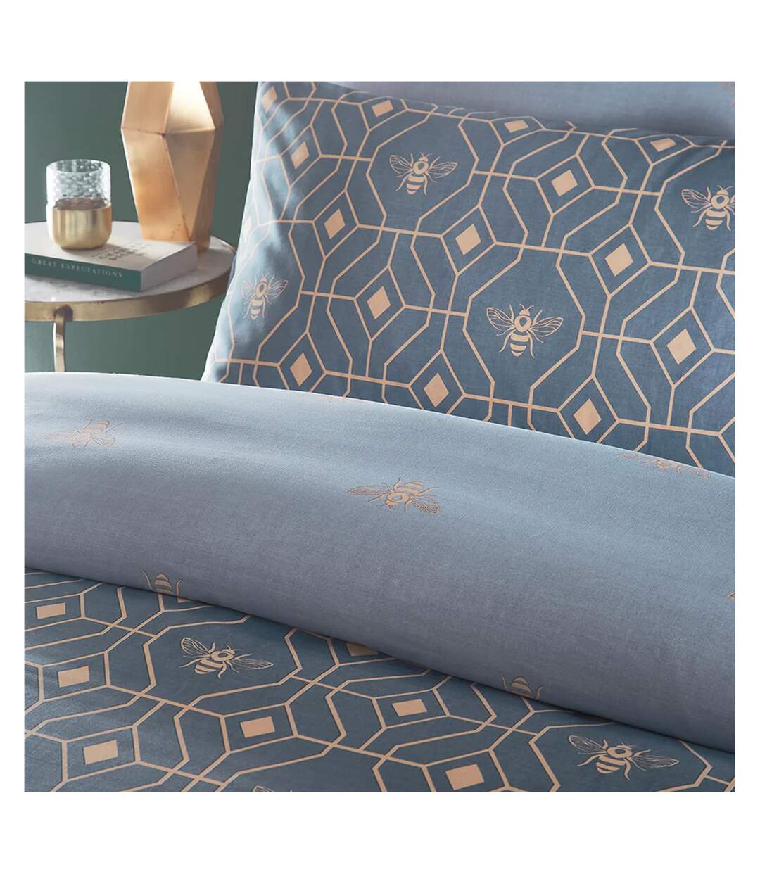 Bee deco geometric duvet cover set french blue Furn-2