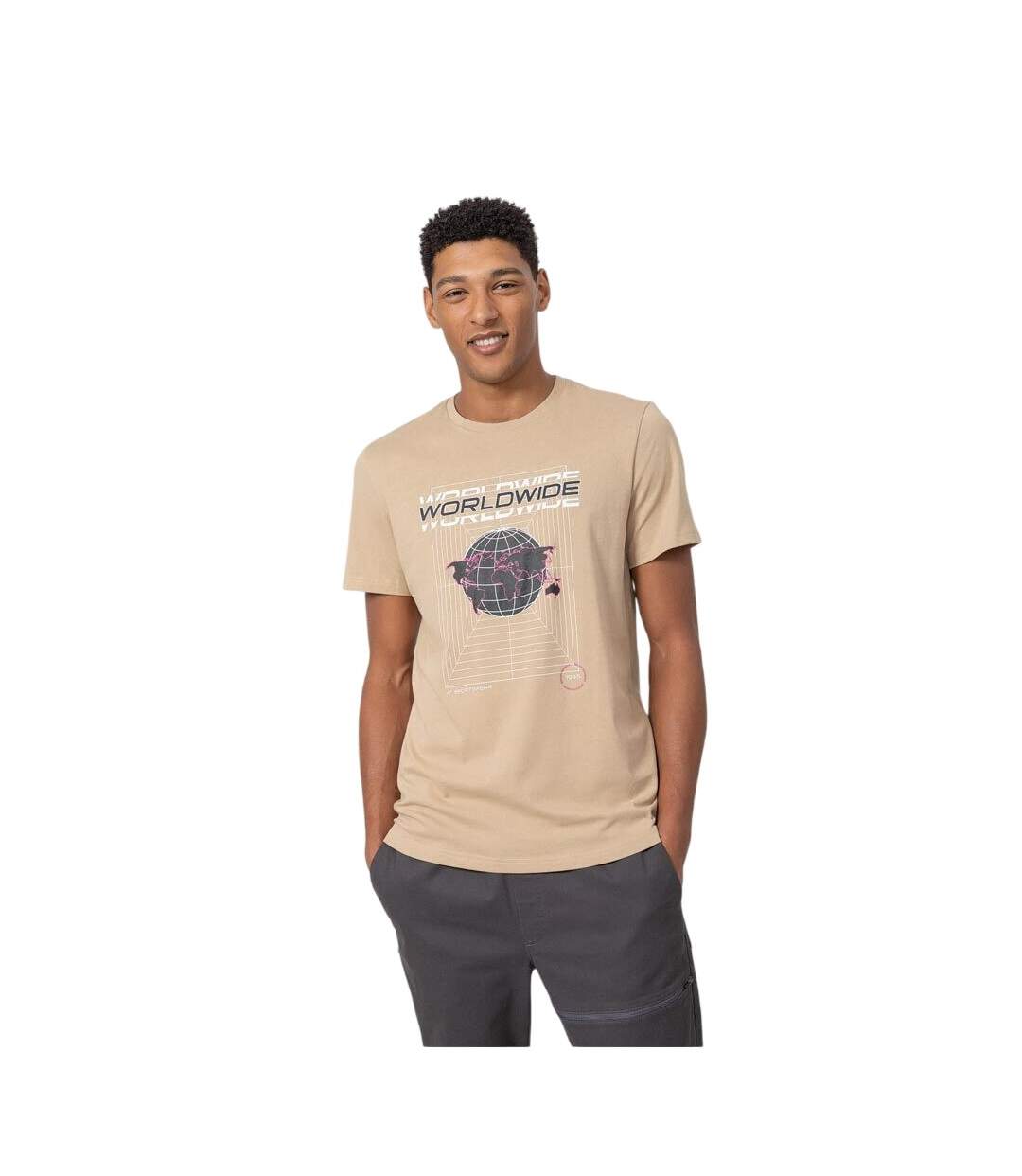 T-shirt Motif/style Globe Homme Beige 4F-1