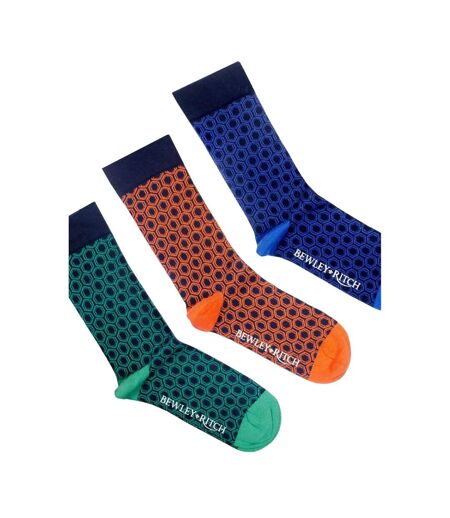 Bewley & Ritch Mens Hinlop Geometric Ankle Socks (Pack of 3) (Green/Orange/Blue) - UTBG911