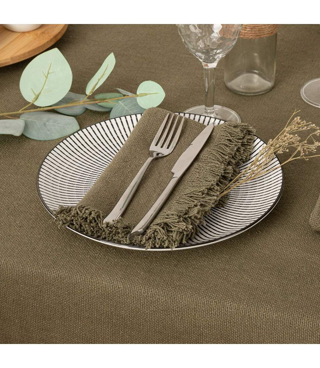Lot de 2 Serviettes de Table Maha 40x40cm Vert Kaki-2