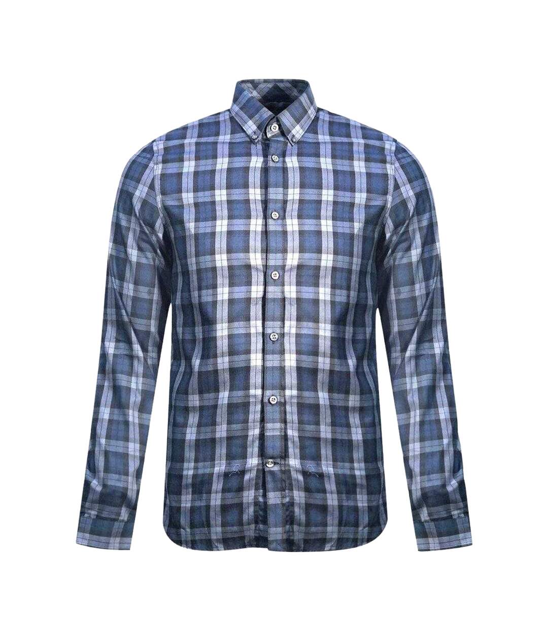 Mens Checked Long-sleeved Shirt Black Blue Fred Perry-1