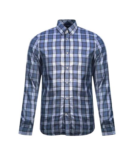 Mens Checked Long-sleeved Shirt Black Blue Fred Perry